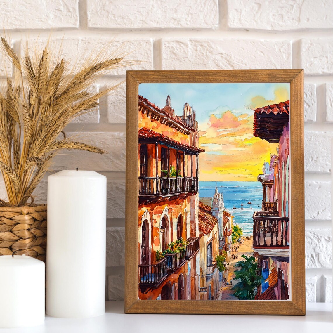 Colonial Street Leading to the Sea in Cartagena at Sunset Poster - Image 3