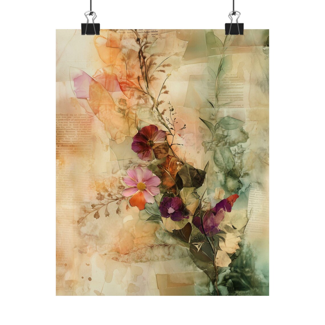 Vintage Pressed Flower Botanical Collage Art Print