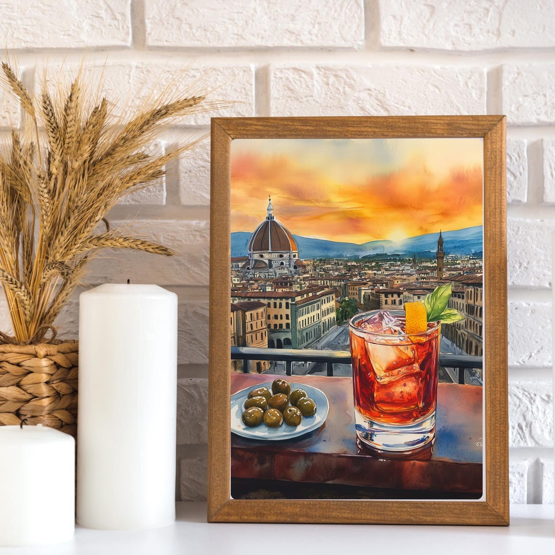 Negroni with Olives Overlooking Florence Cathedral at Sunset Poster - Image 3