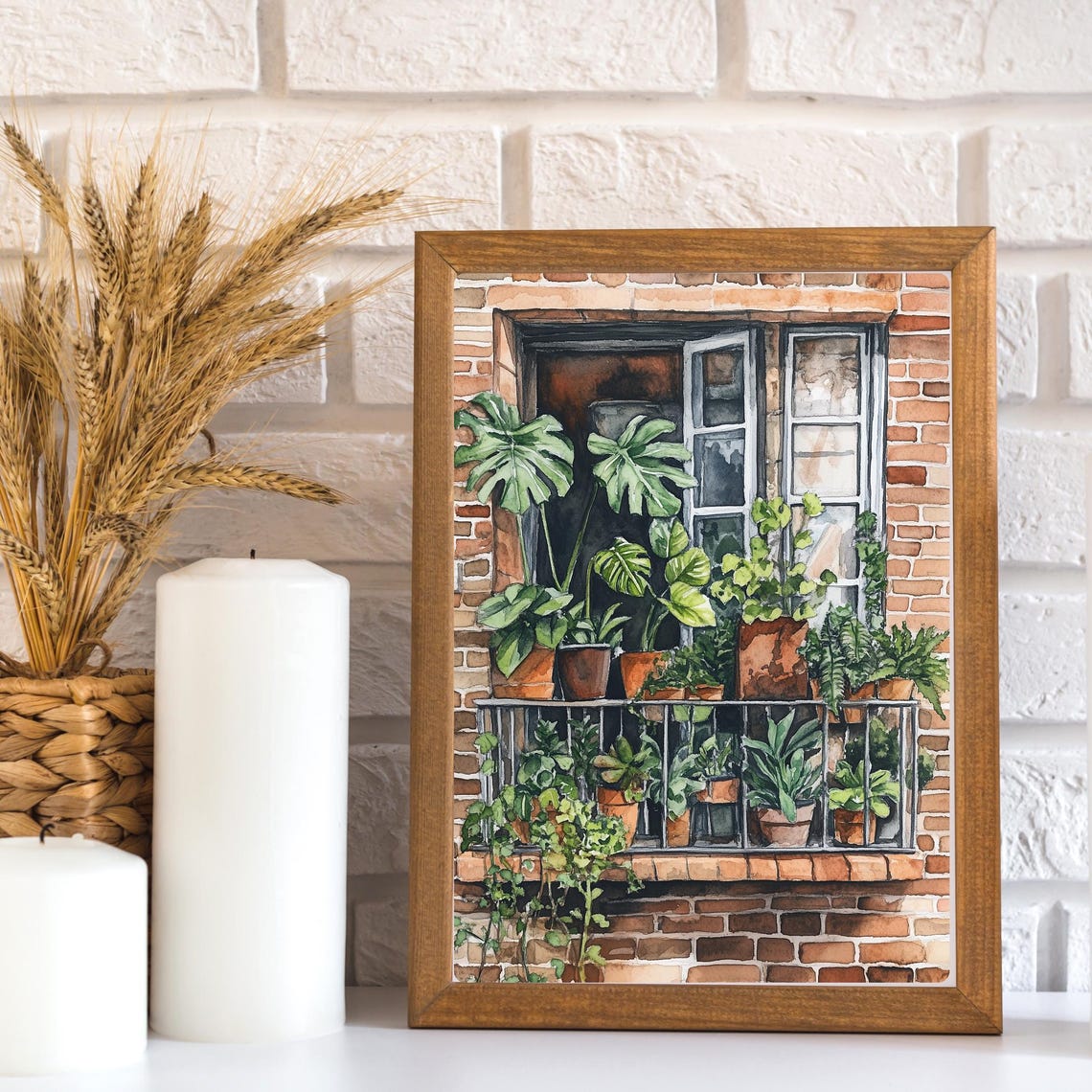 Terracotta Pots Full of Plants on an Open Brick Window Ledge Poster - Image 3