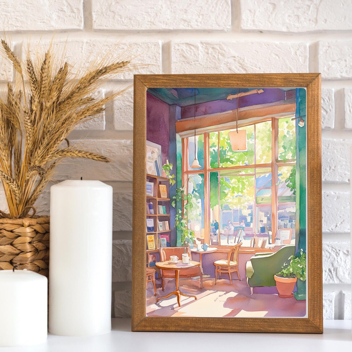 Bookstore Cafe Watercolor Art Print, Reading Nook - Image 3