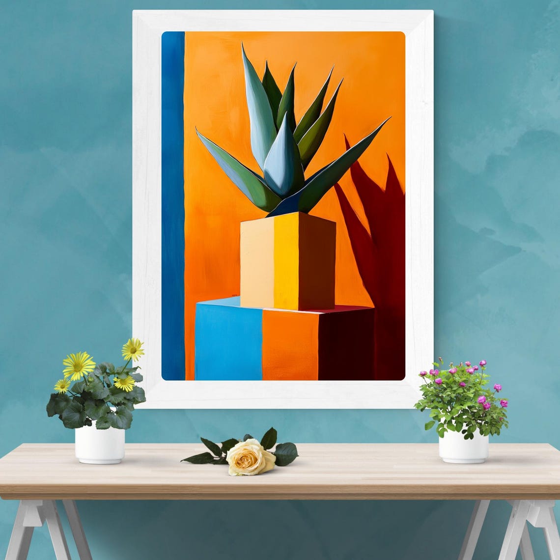 Abstract Agave Gouache Painting Colorful Geometric Plant Art Modern Wall Decor Southwest Style Print Vibrant Home Decor - Image 2