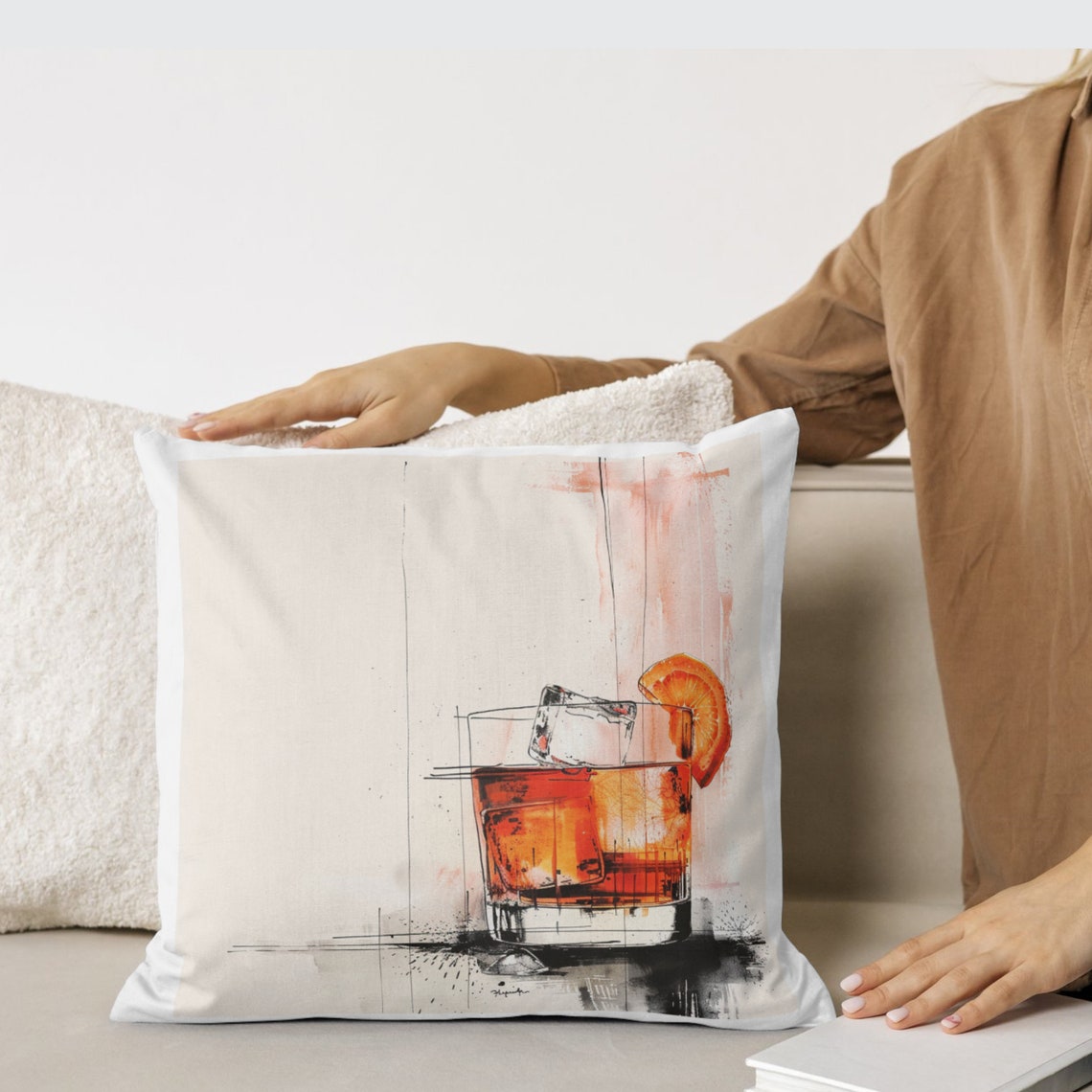 Elegant Negroni Cocktail with Orange Slice Modern Sketch Poster - Image 3