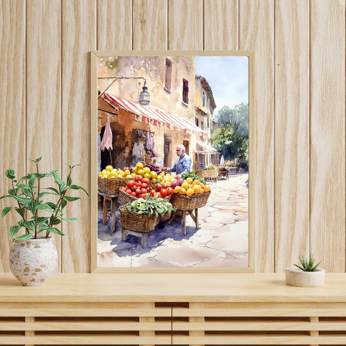 Italian Street Fruit Market Fresh Produce Baskets Watercolor Poster - Image 4
