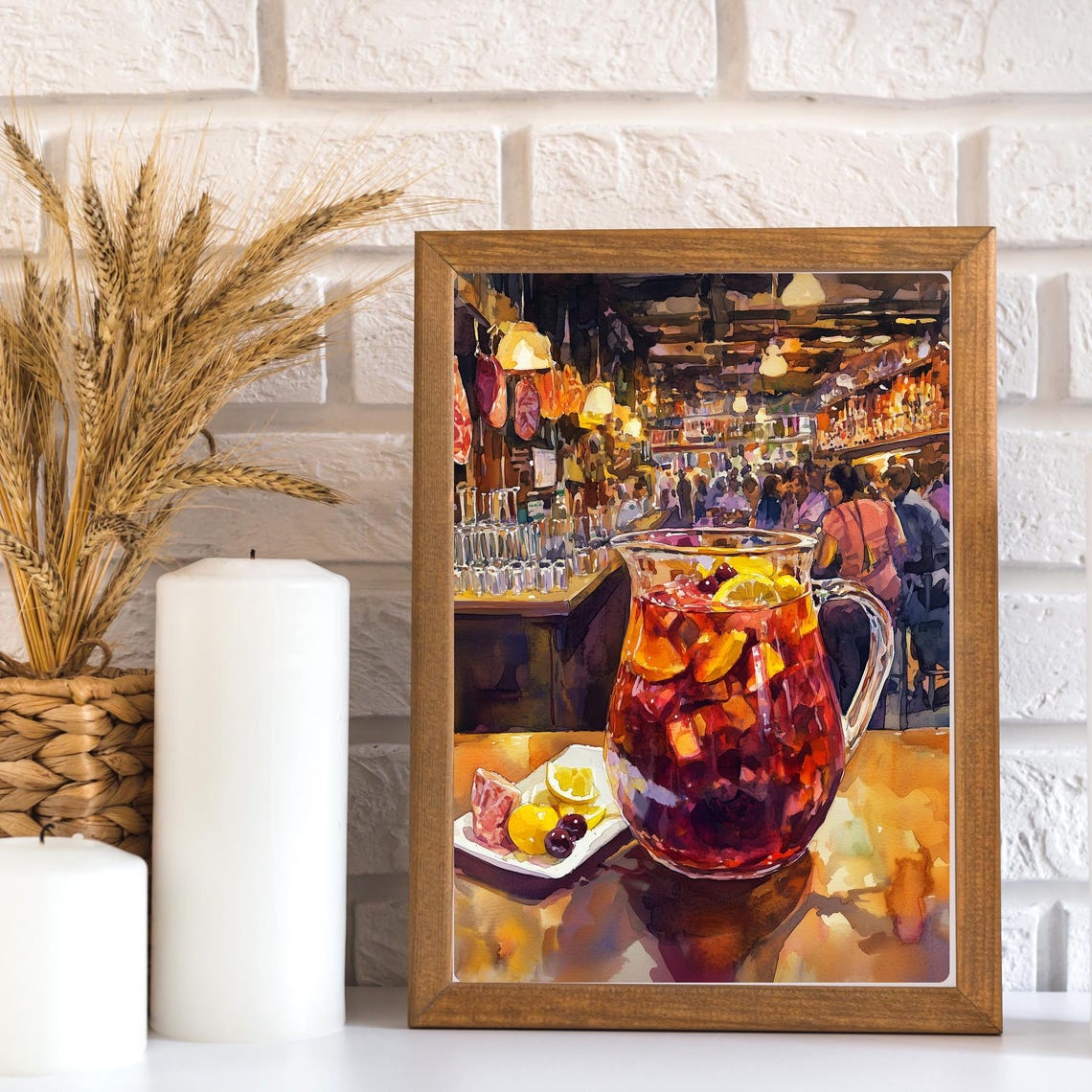 Spanish Sangria Pitcher at Barcelona Tapas Bar Watercolor Poster - Image 2
