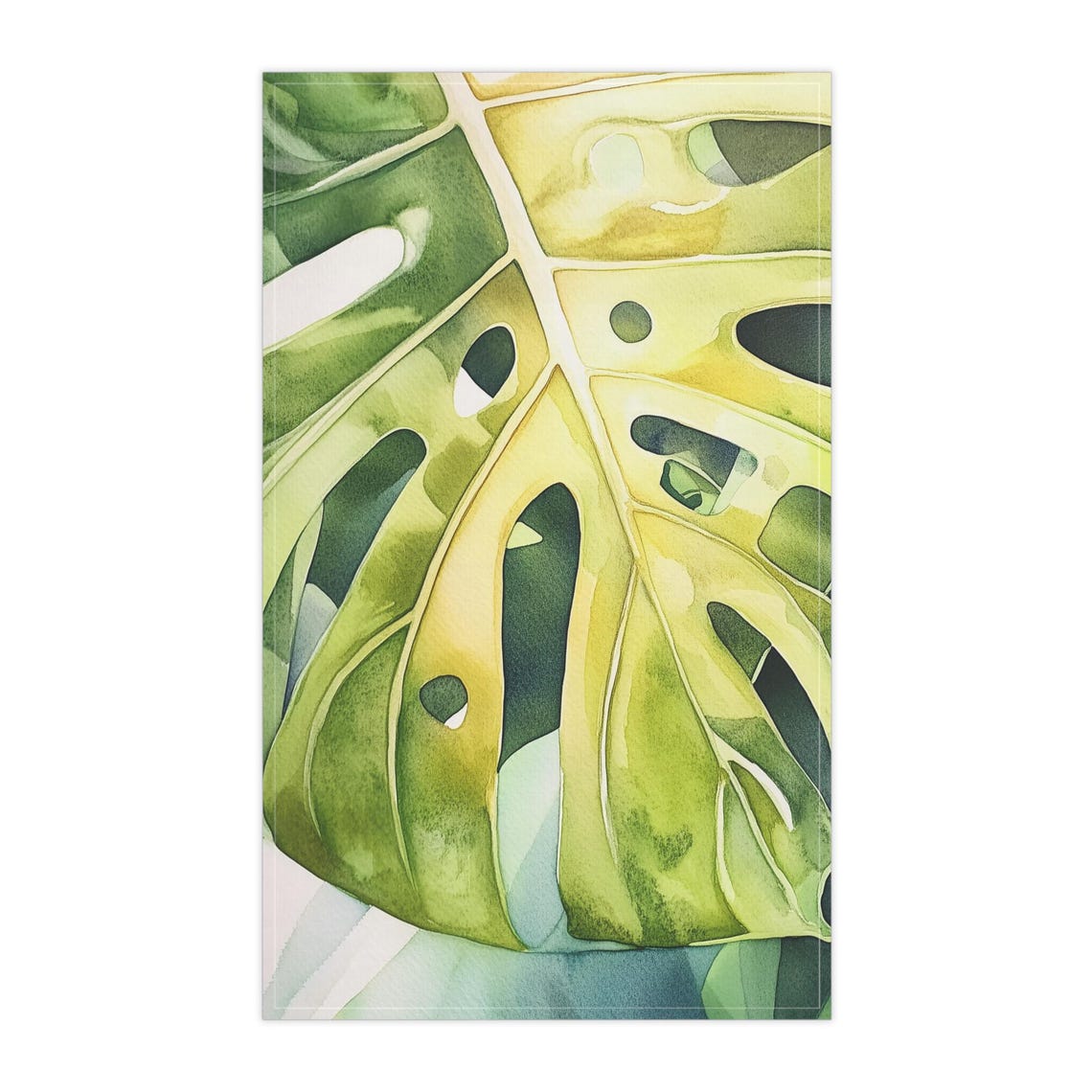Monstera Leaf Watercolor Botanical Art on a Kitchen Tea Towel Poster - Image 5
