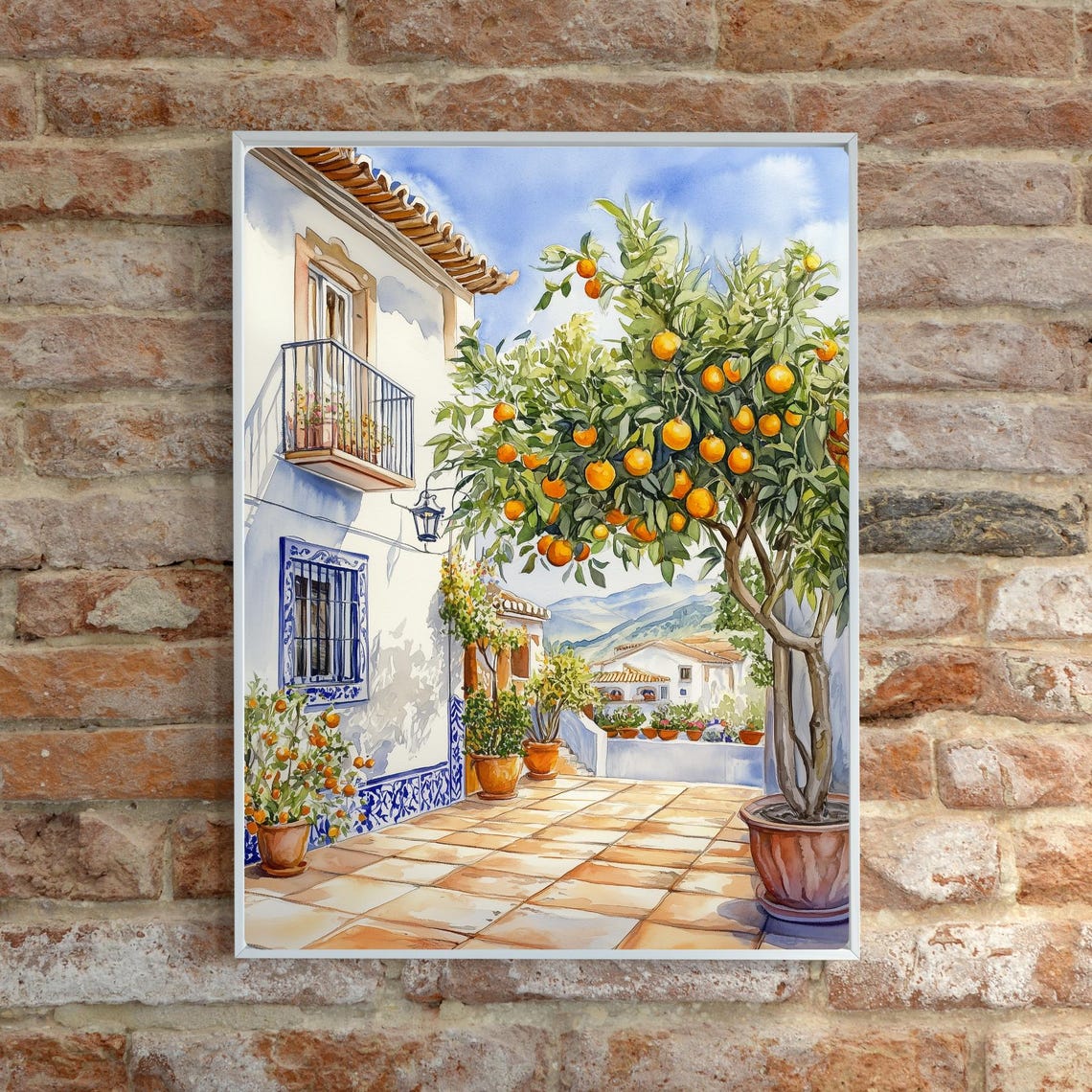 Andalusian Orange Tree Courtyard White House Patio Watercolor Poster - Image 6