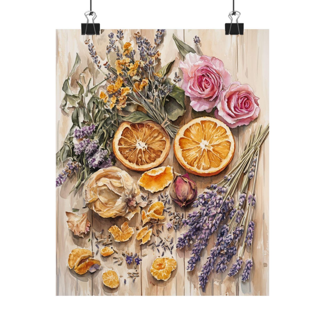 Dried Oranges and Lavender Botanical Flat Lay Still Life Poster