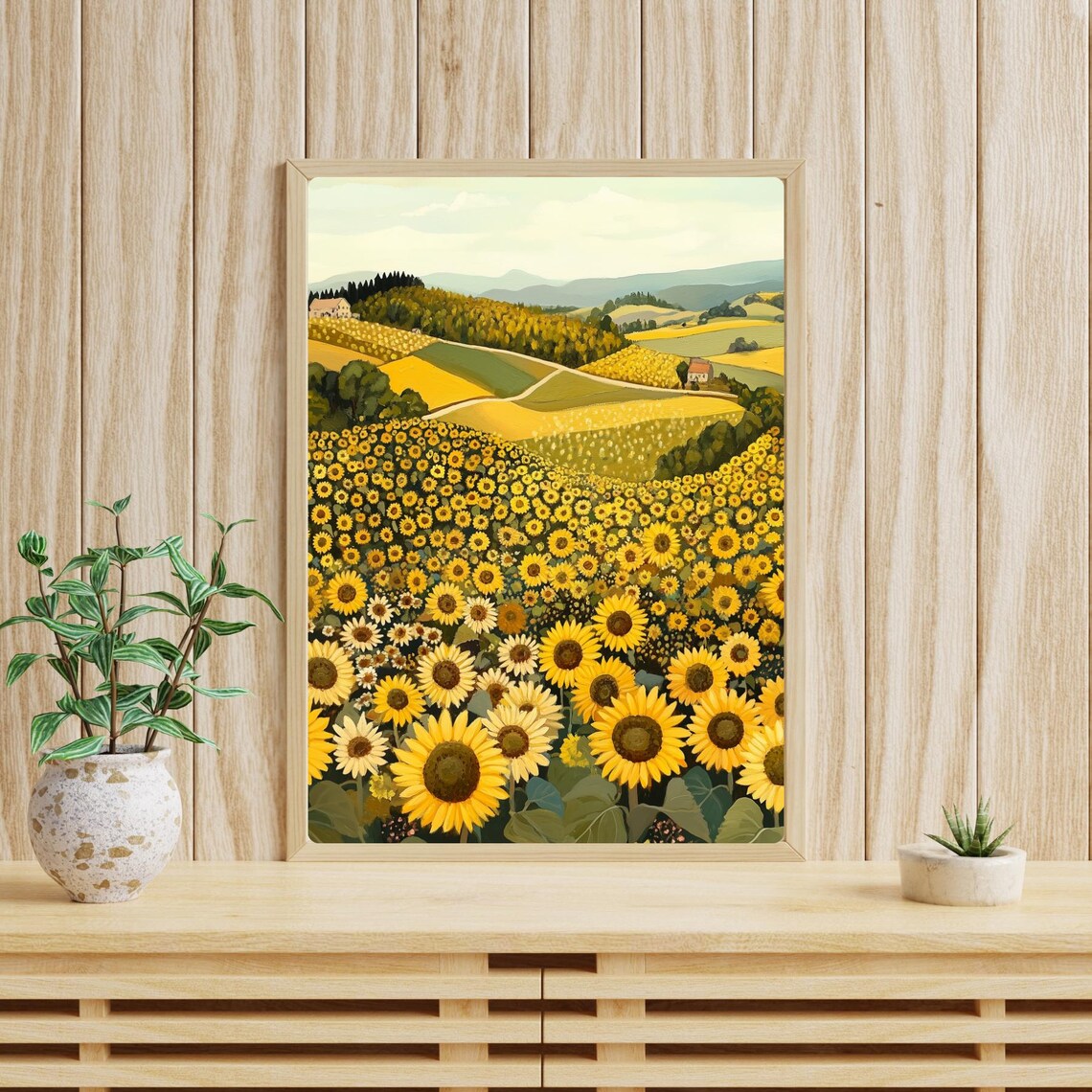 Tuscan Sunflower Field Rolling Countryside Farm Landscape Poster - Image 4