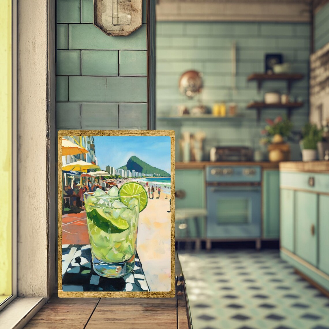 Caipirinha Cocktail with Copacabana Beach and Mountain Poster - Image 3