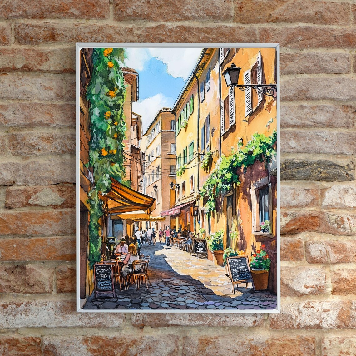 Trastevere Rome Cafe Street Cobblestone Alley Gouache Poster - Image 6