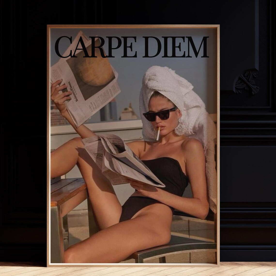 Carpe Diem Magazine Style Woman With Newspaper Feminine Art Poster