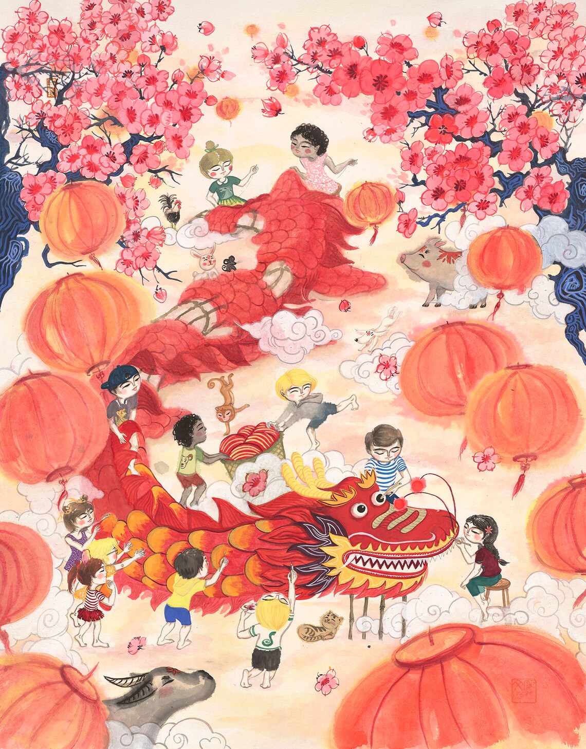 Year Of Dragon Chinese Style Art Print, Nursery Decor