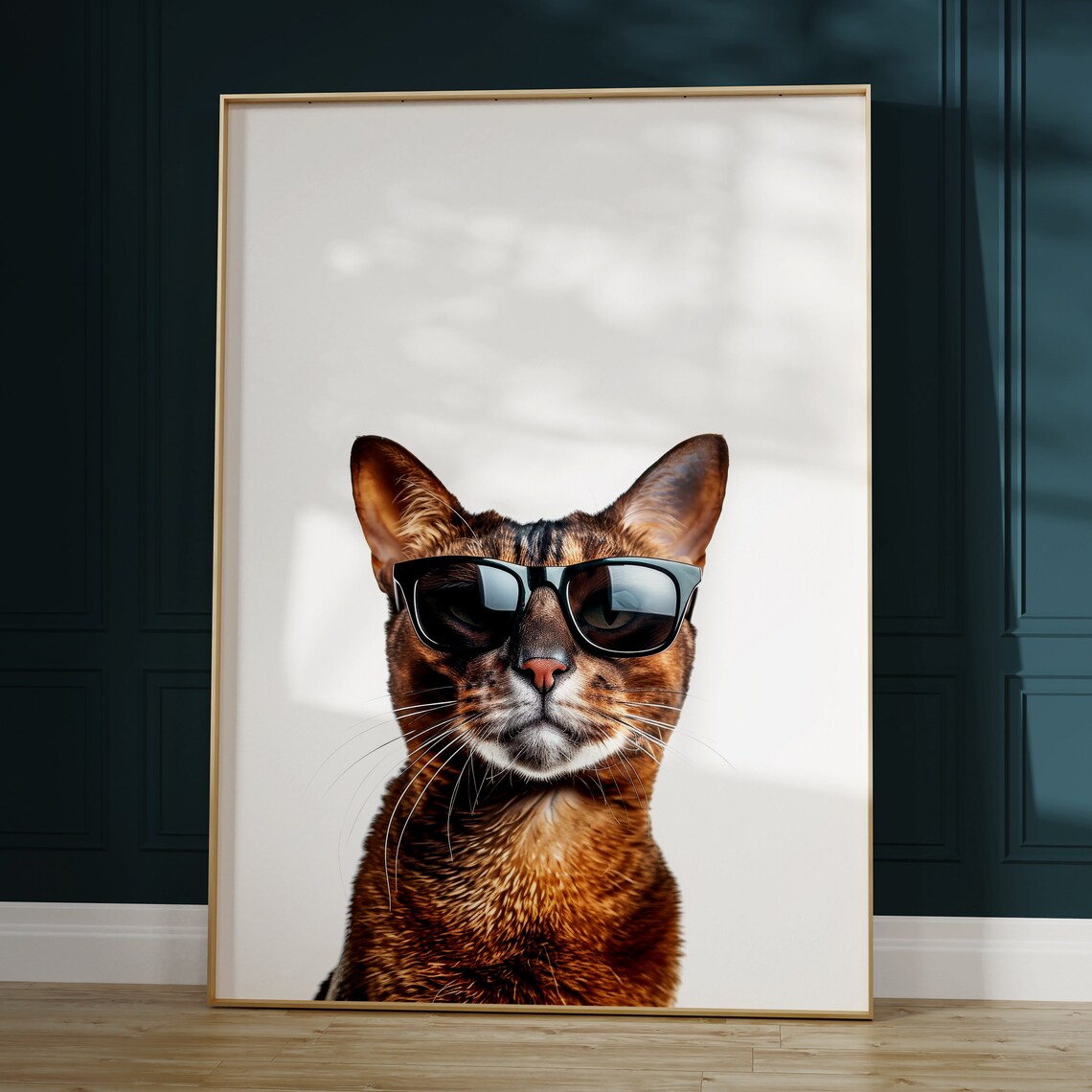 Abyssinian Cat Wearing Black Sunglasses Cool Feline Art Poster - Image 2
