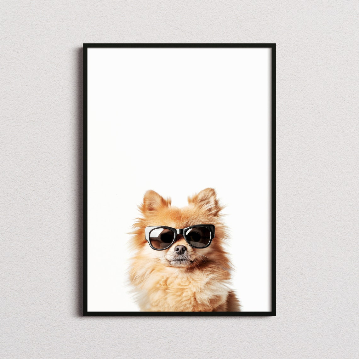 Pomeranian Dog In Sunglasses Fluffy Cute Minimalist Photo Poster