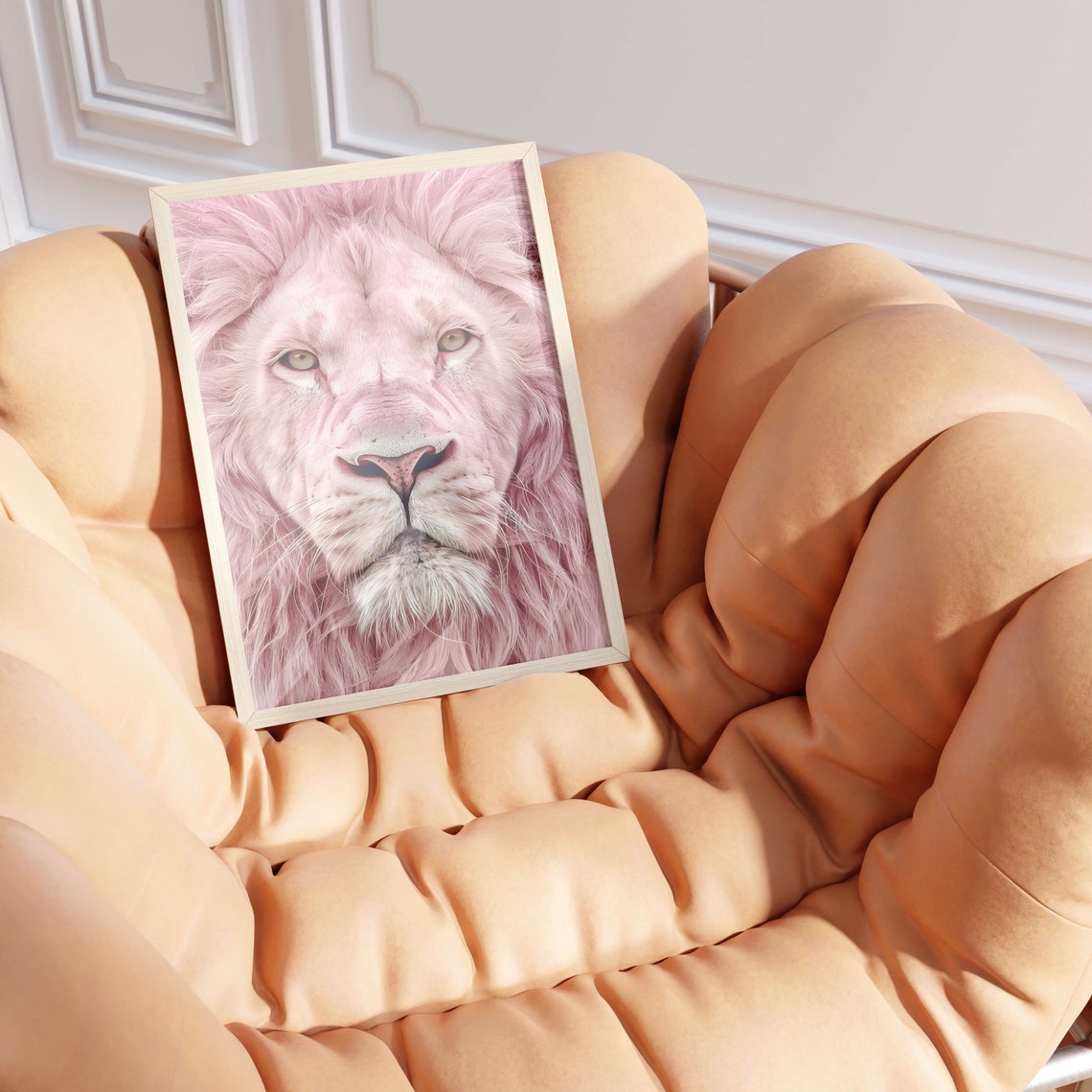 Blush Pink Lion Close Up Portrait Soft Fur Minimalist Wall Art - Image 3