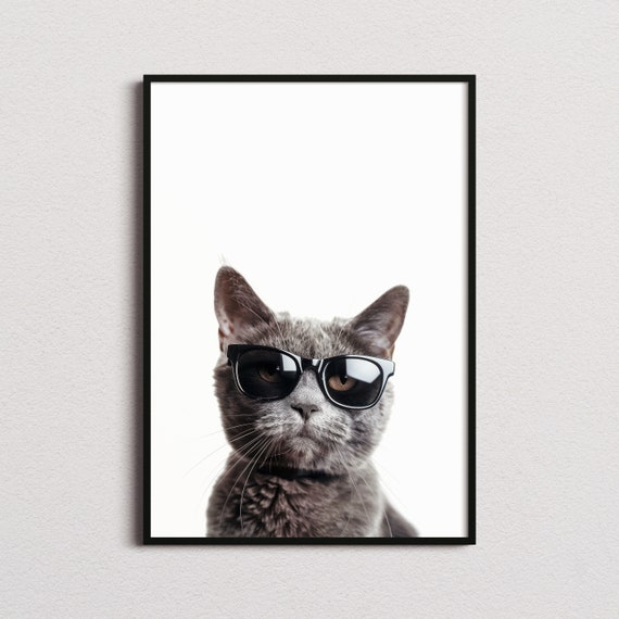 Russian Blue Cat in Sunglasses Art Print
