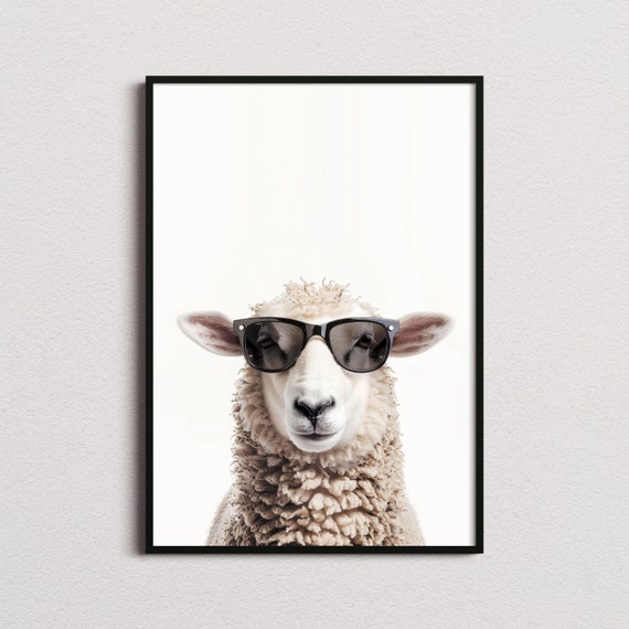 Funny Sheep in Sunglasses Art Print, Kids Bedroom
