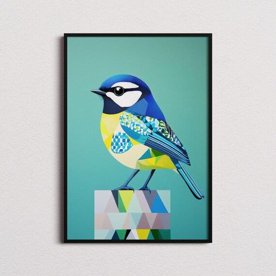 Beautiful Blue Tit Geometric Print Blue Tit Print Blue Tit Poster Blue Tit Art Bird Art Bird Poster Bird Prints Birdwatcher Gifts