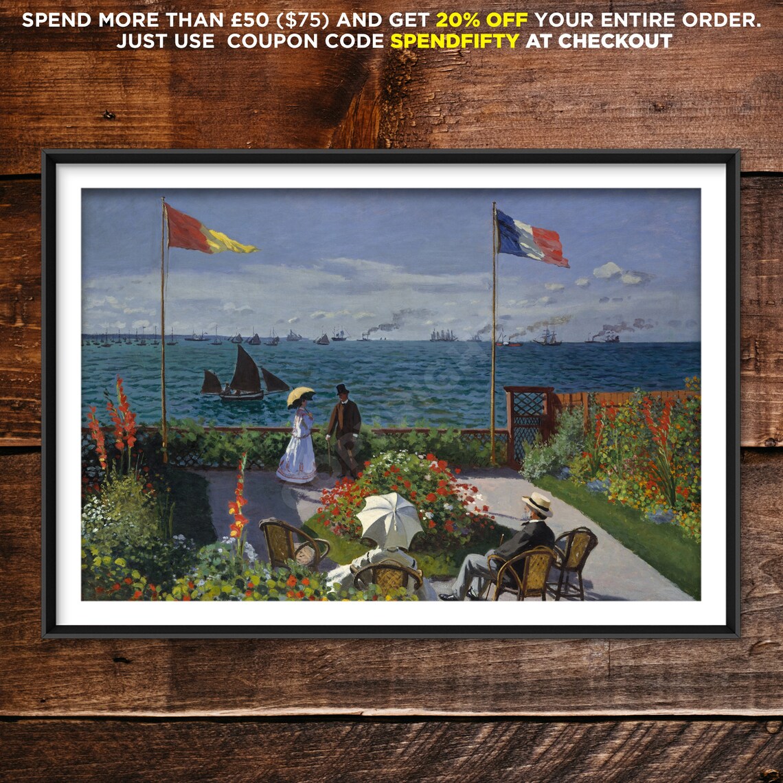 Claude Monet Garden at Sainte Adresse 1867 Terrace by the Sea Art Print - Image 3