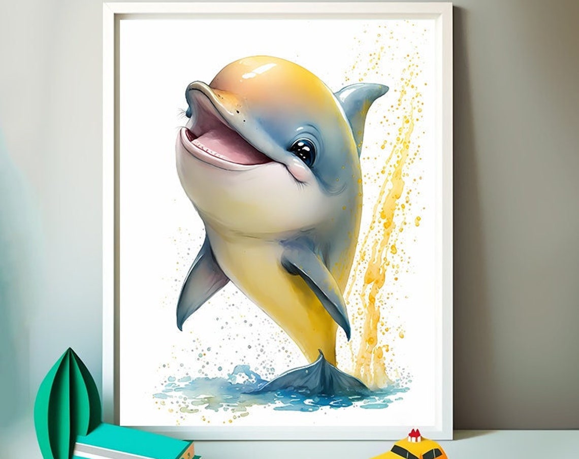 Baby Dolphin Print Beach Nursery Decor Coastal Wall Art Kids Room Toddler