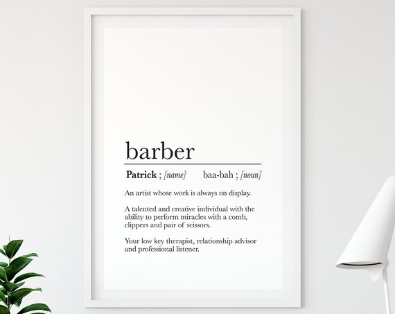 Personalized Barber Gift Barber Shop Wall Decor Barbershop Gift Wall Art Mens Hairstylist Sign Dictionary Definition