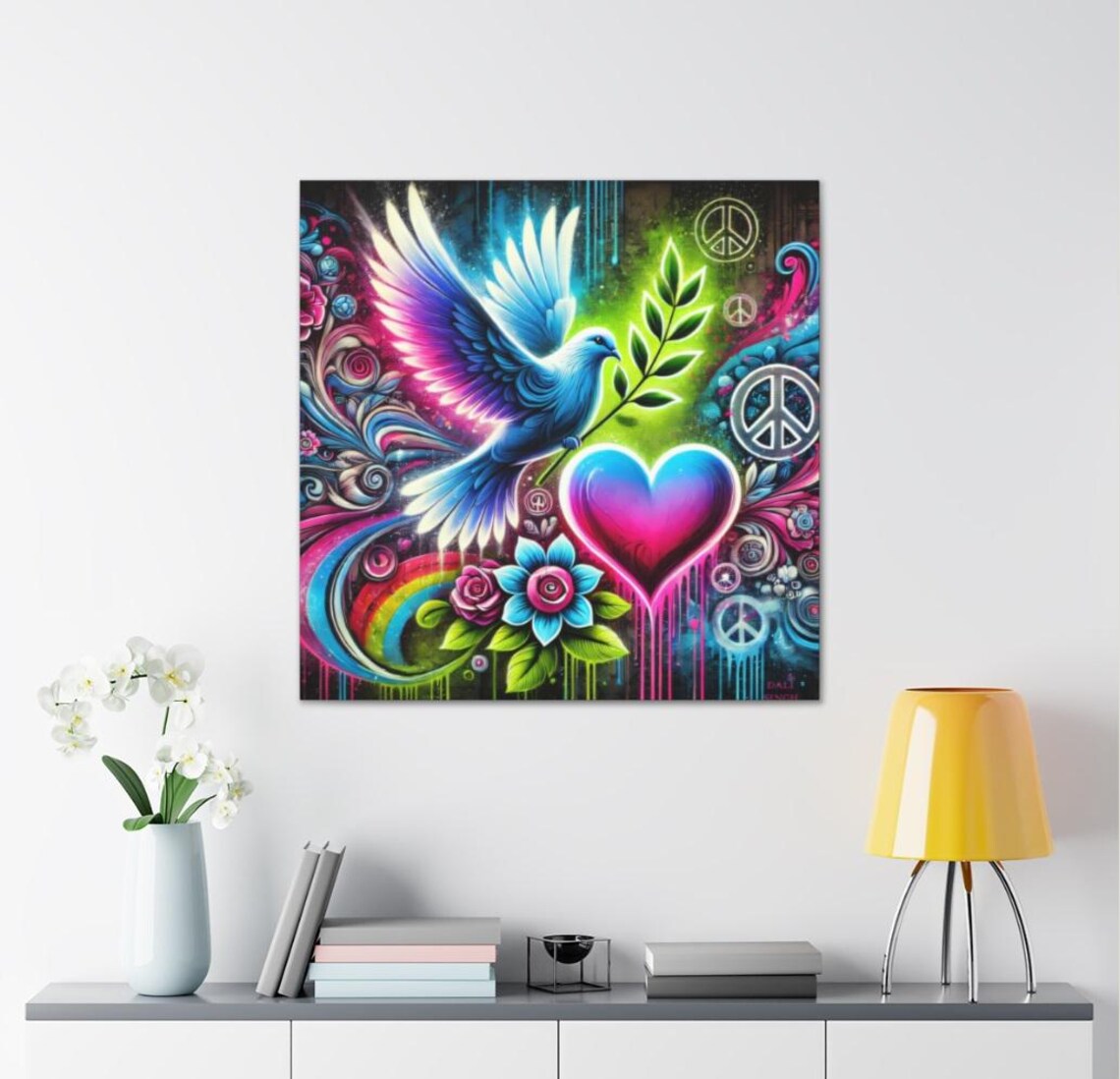 Neon Graffiti Peace, Psychedelic Boho Art Print