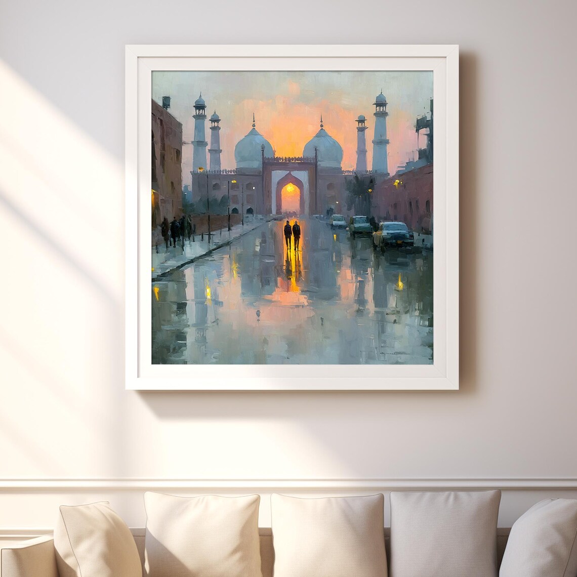 Lahore Mosque Sunset Rainy Street Pakistan Golden Hour Art Print