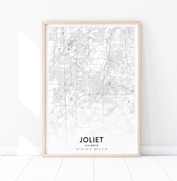 Joliet Urban Map Print Illinois Usa Art Poster Street Road Modern Wall Home Office Decor