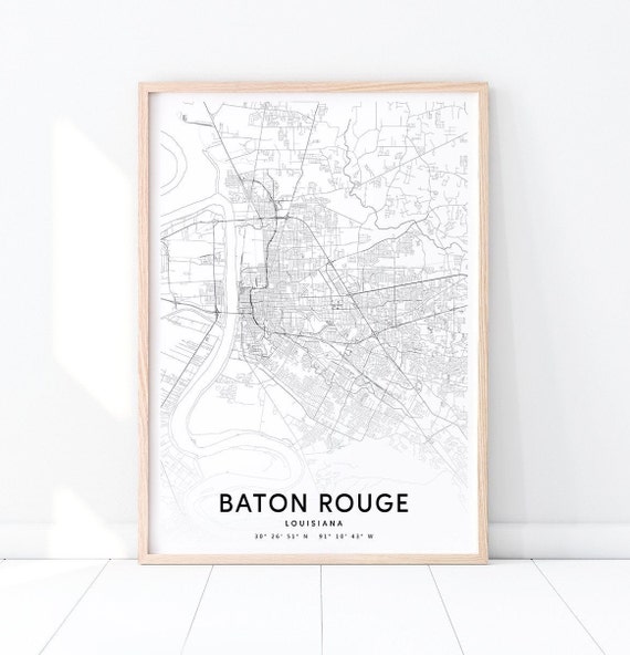 Baton Rouge Map Print Louisiana Art Poster City Street Road Black White Modern Wall Home Office Decor