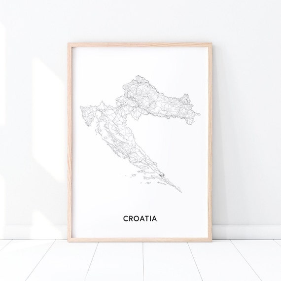 Croatia Map Print, Black and White Minimalist