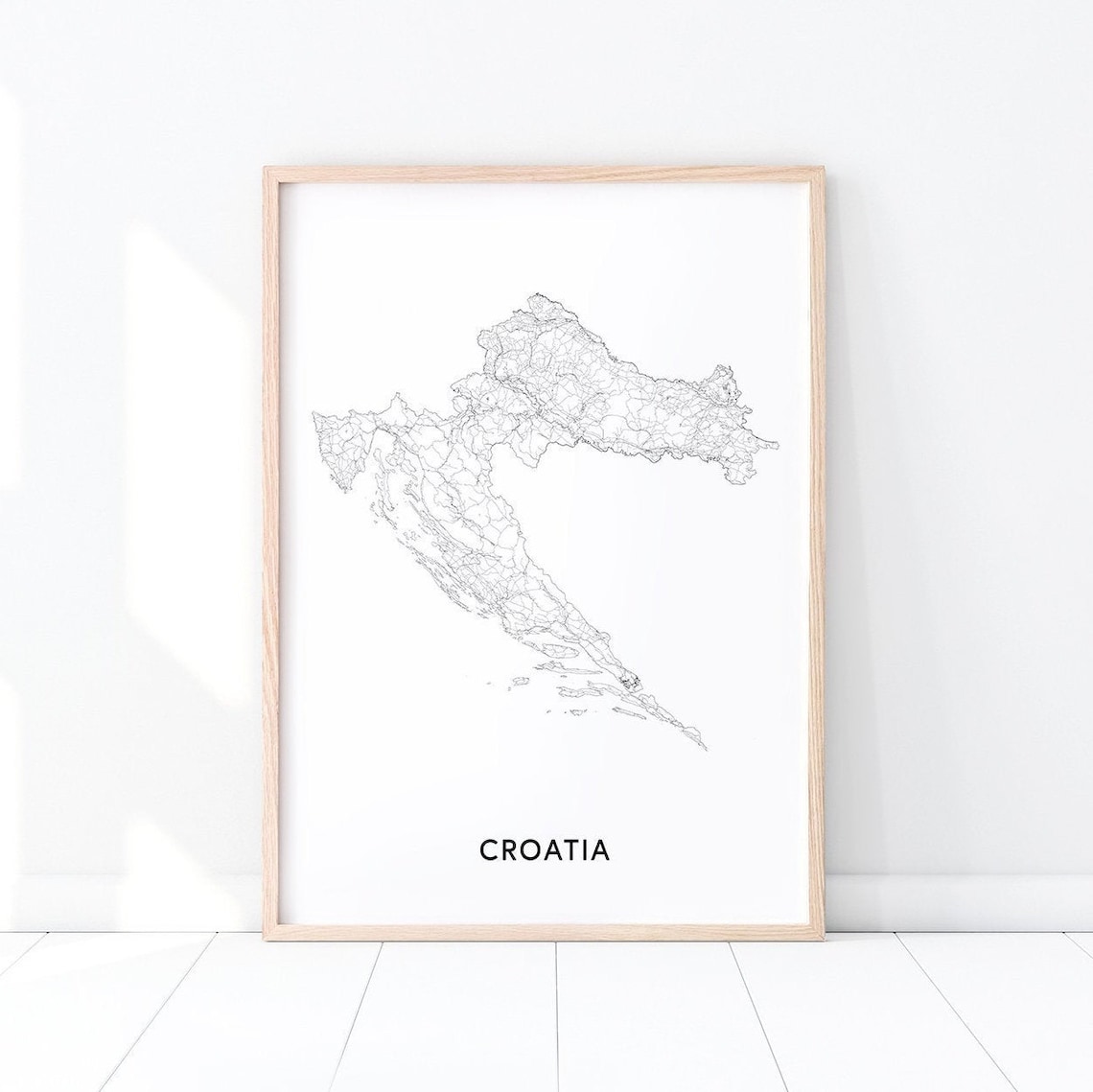 Croatia Map Print, Black and White Minimalist
