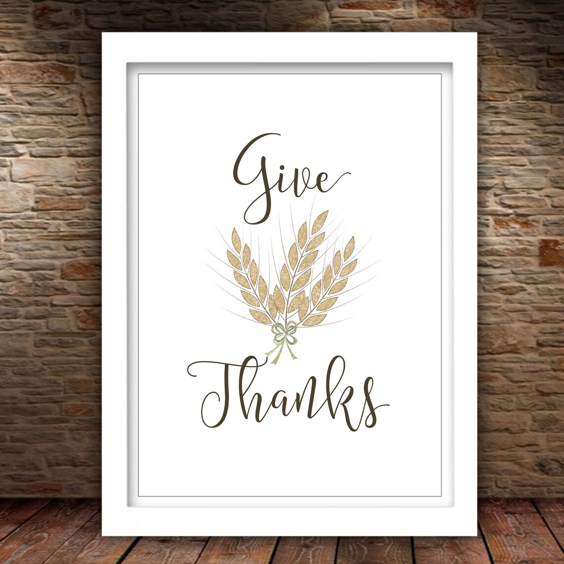 Give Thanks Golden Wheat Sheaf Farmhouse Fall Harvest Poster - Image 2