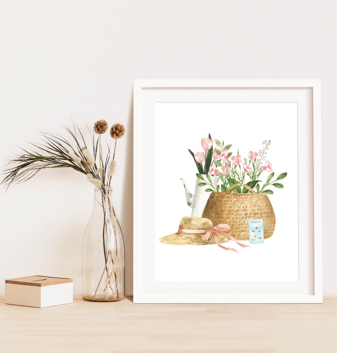 Summer Garden Watering Can Flowers Straw Hat Seed Packet Poster - Image 3