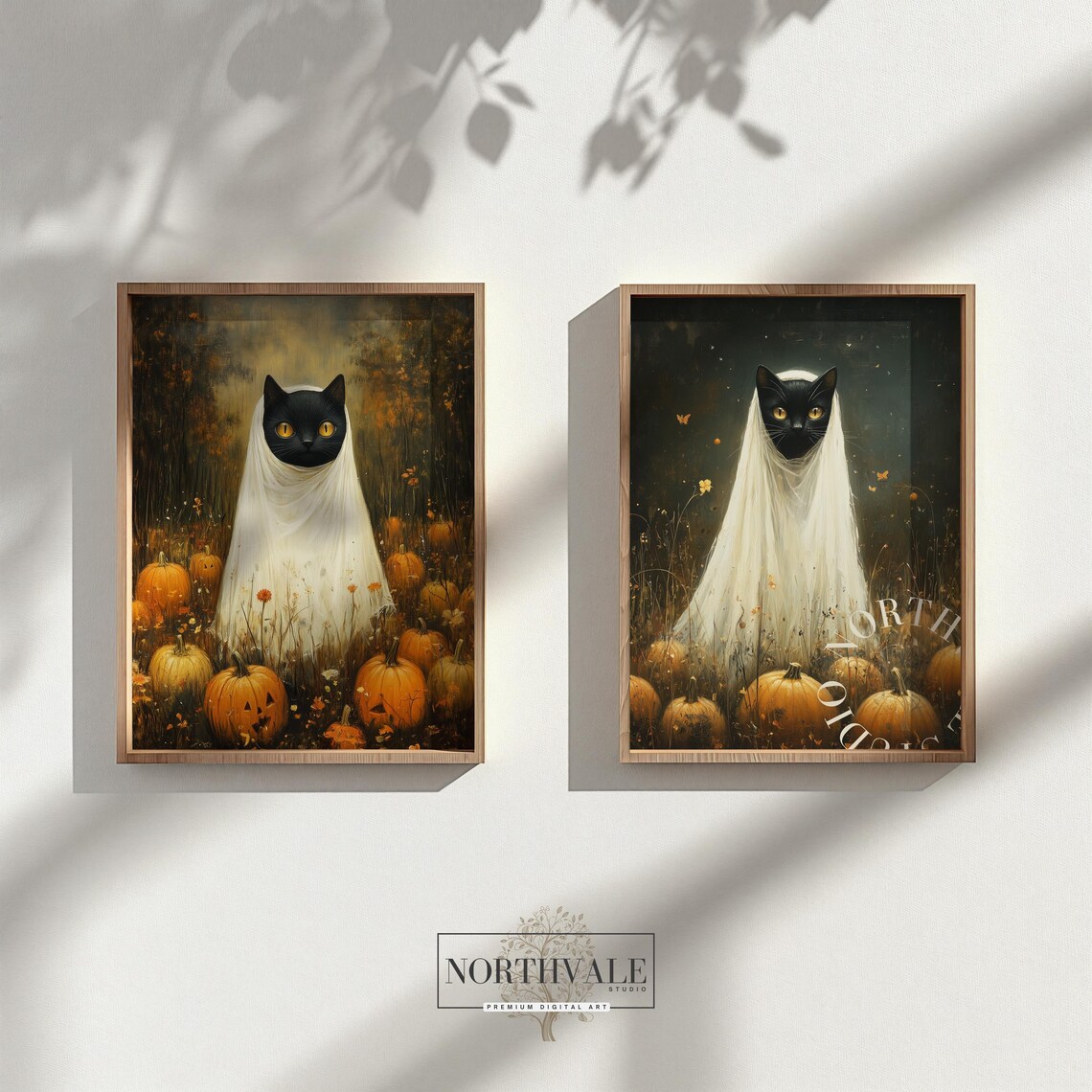 Vintage Halloween Cat Art Prints Cats In Pumpkin Patch 10