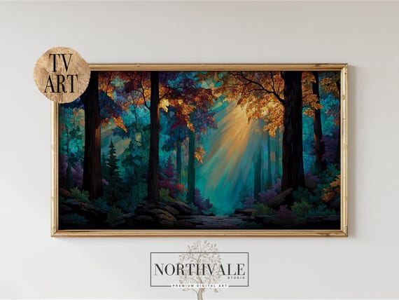 Ancient Forest Tv Art Mystical Stained Glass Sunlit Trees For Frame Enchanting Wall Decor Nature 142