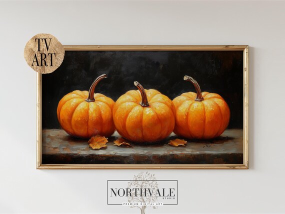 Vintage Pumpkin Still Life Samsung Frame Tv Art Traditional Oil Painting Halloween Decor Autumn Harvest Wall 80