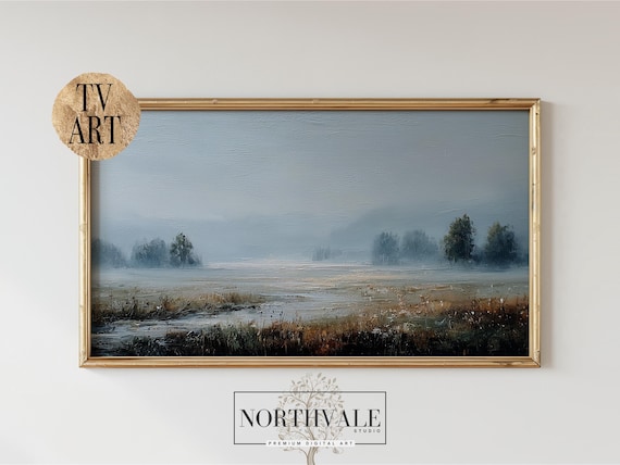 Foggy Morning Valley River Misty Landscape Oil Painting Poster