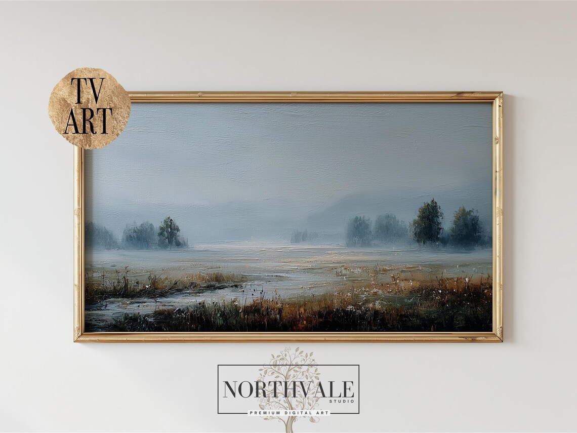 Foggy Morning Valley River Misty Landscape Oil Painting Poster