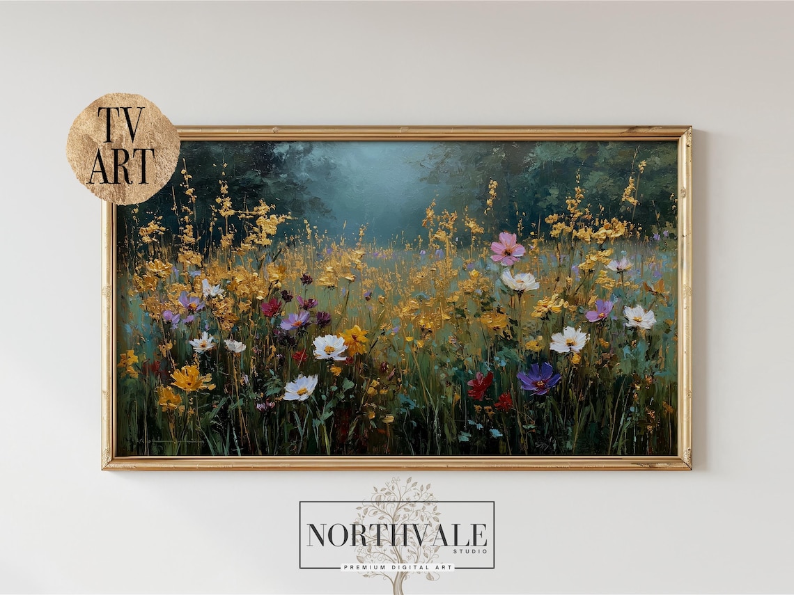 Autumn Meadow Wildflowers, Rustic Vintage Landscape Art Print