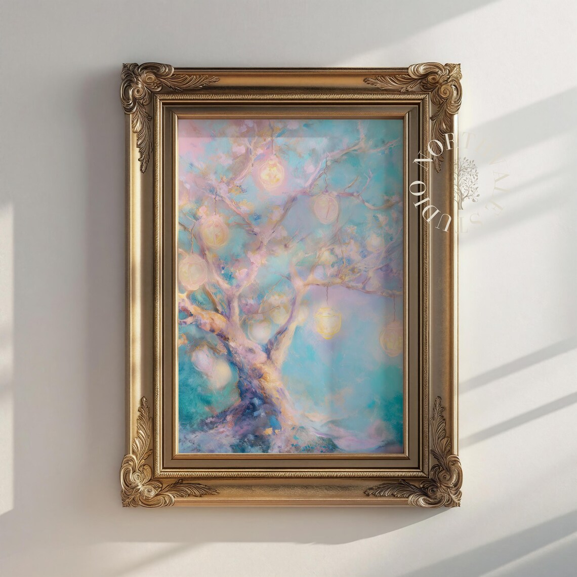 Enchanted Glowing Tree, Watercolor Landscape Art Print