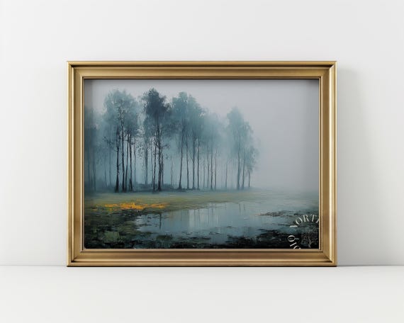 Misty Treeline Landscape Wall Art Tonal Abstraction Scene Moody Nature Decor Serene Foggy Forest Print 220