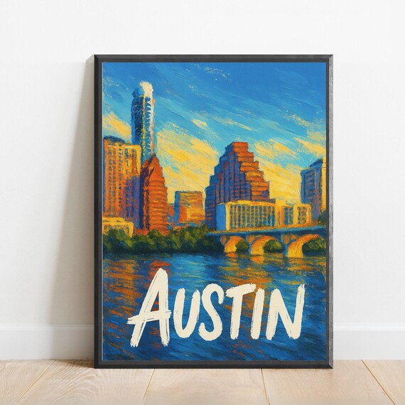 Austin Poster Impressionist Travel Art Print Modern Wall Decor Bold Textured Brushstrokes