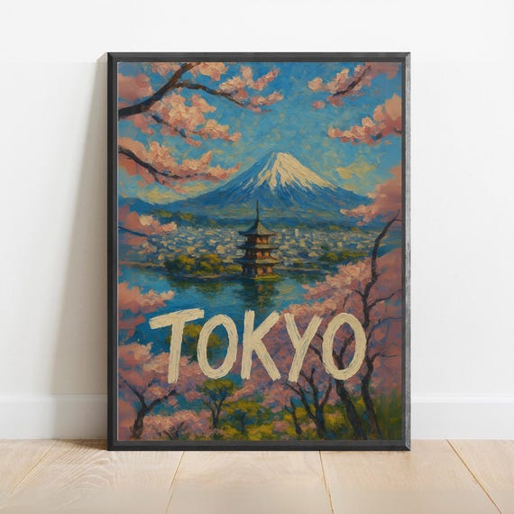 Tokyo Poster Cherry Blossom Mount Fuji Wall Art Japan Landscape Print For Zen Or Travelinspired Decor