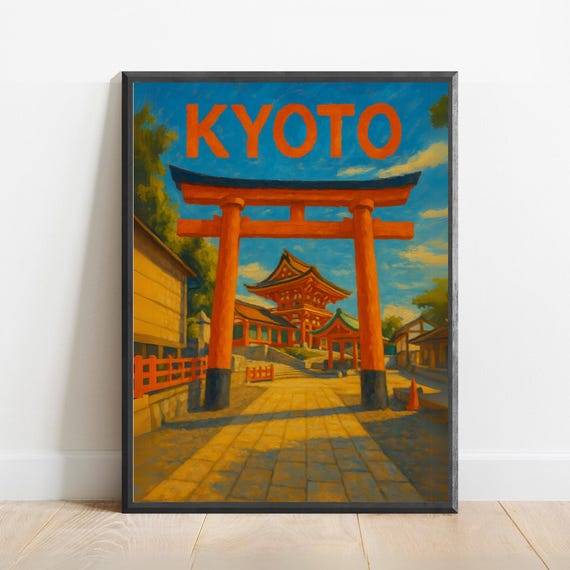 Kyoto Poster Fushimi Inari Shrine Travel Print Japanese Torii Gate Art For Zen And Minimalist Decor