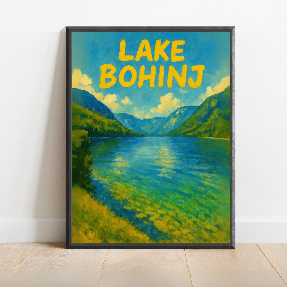Lake Bohinj Slovenia Emerald Alpine Valley Bold Travel Art Poster