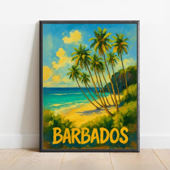 Barbados Poster Tropical Caribbean Beach Wall Art Palm Tree Coastal Print Island Travel Decor