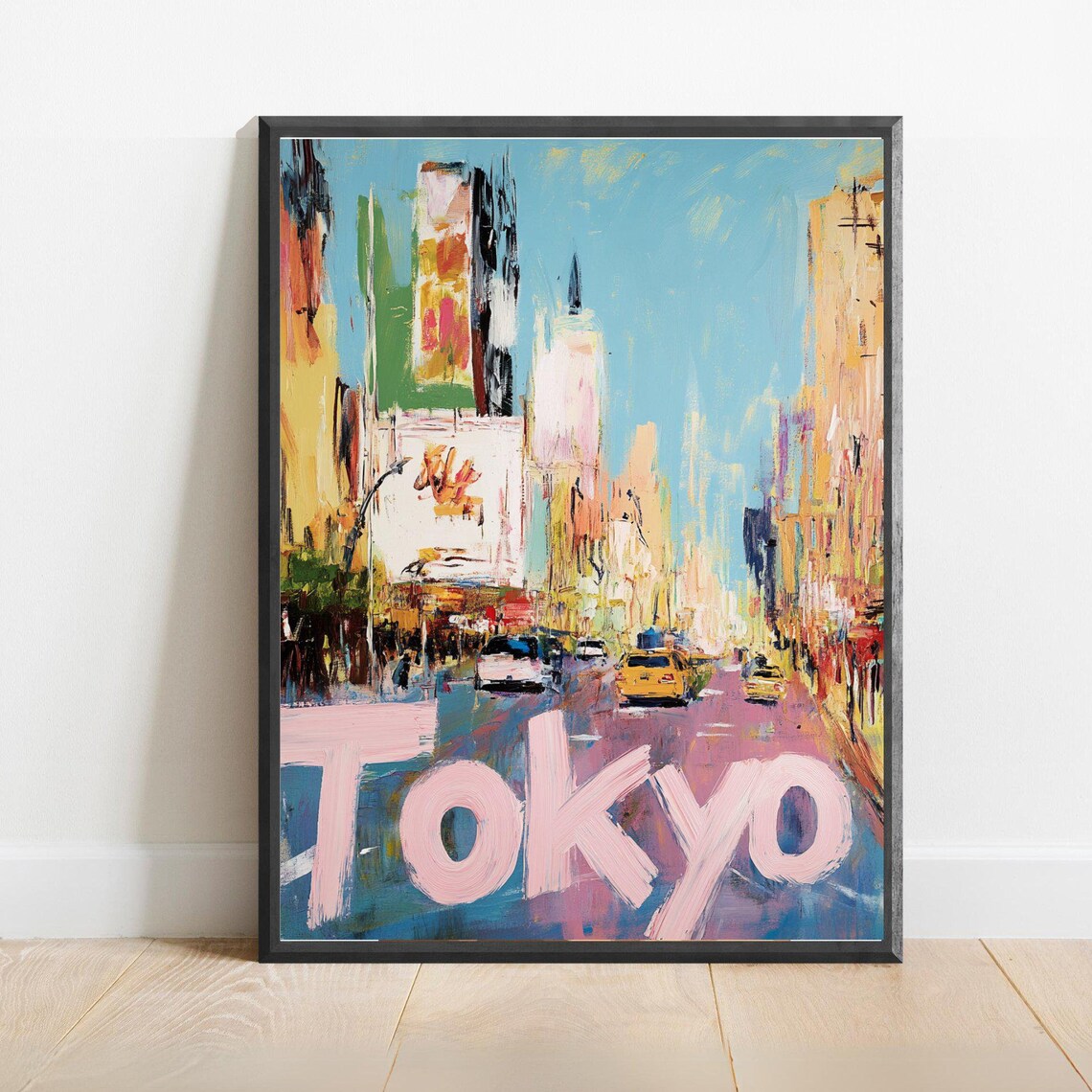 Tokyo Abstract City Street Yellow Taxi Bold Brushstroke Poster