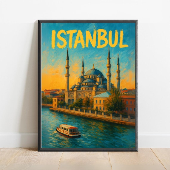 Istanbul Turkey Sunset Mosque Skyline Over Golden Bosphorus Poster