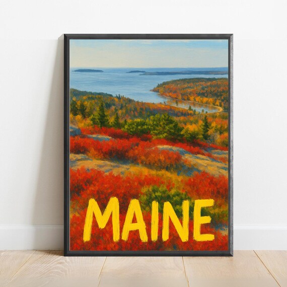 Maine Poster Impressionist Travel Art Print Modern Wall Decor Bold Textured Brushstrokes